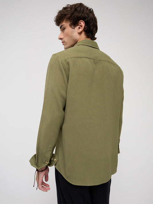 Crushed Olive Textured Crepe Shirt