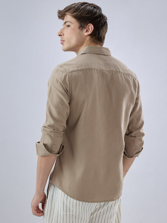 Warm Tan Beige Refined Textured Shirt