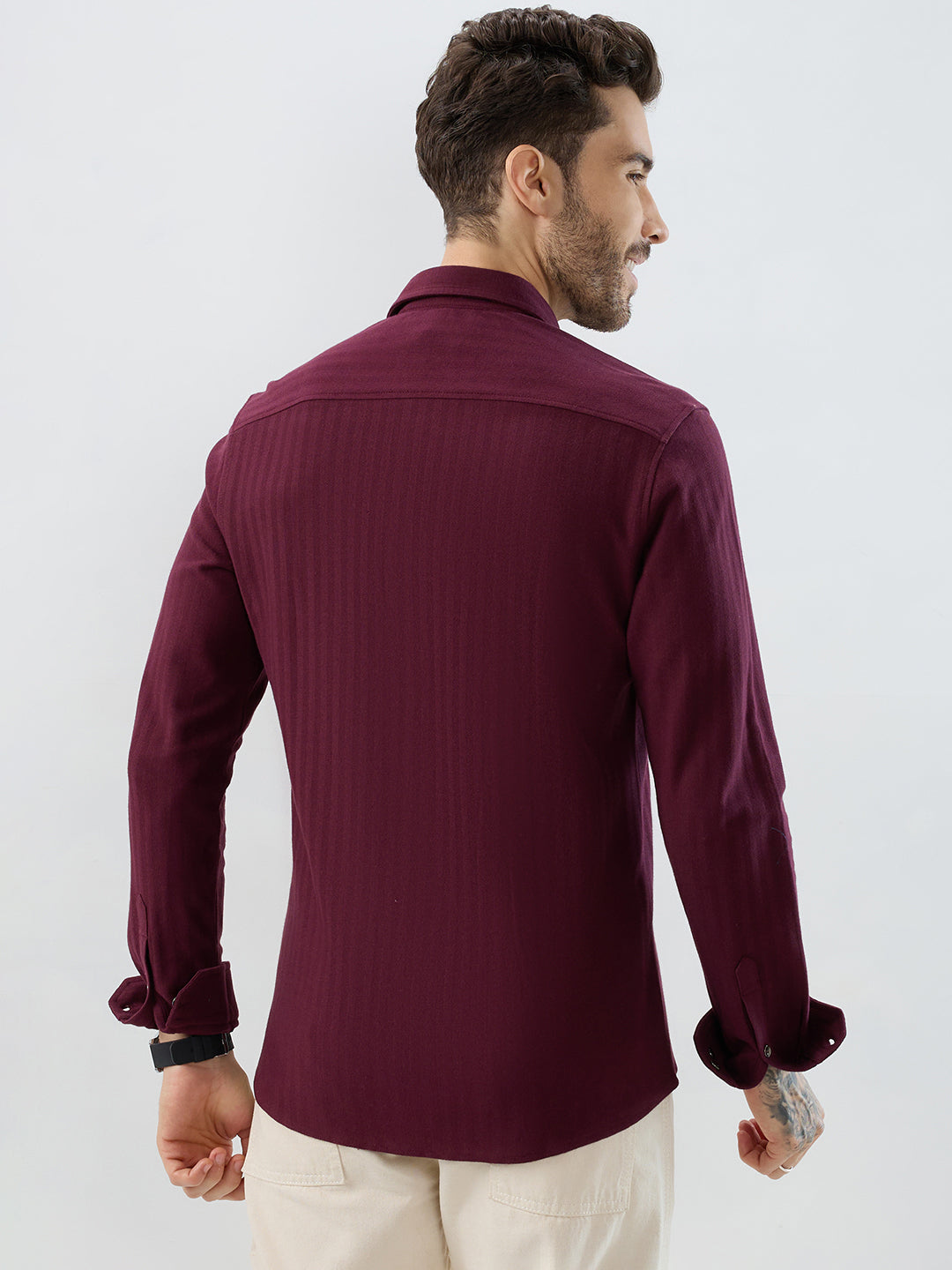 Deep Maroon Herringbone Knit Shirt