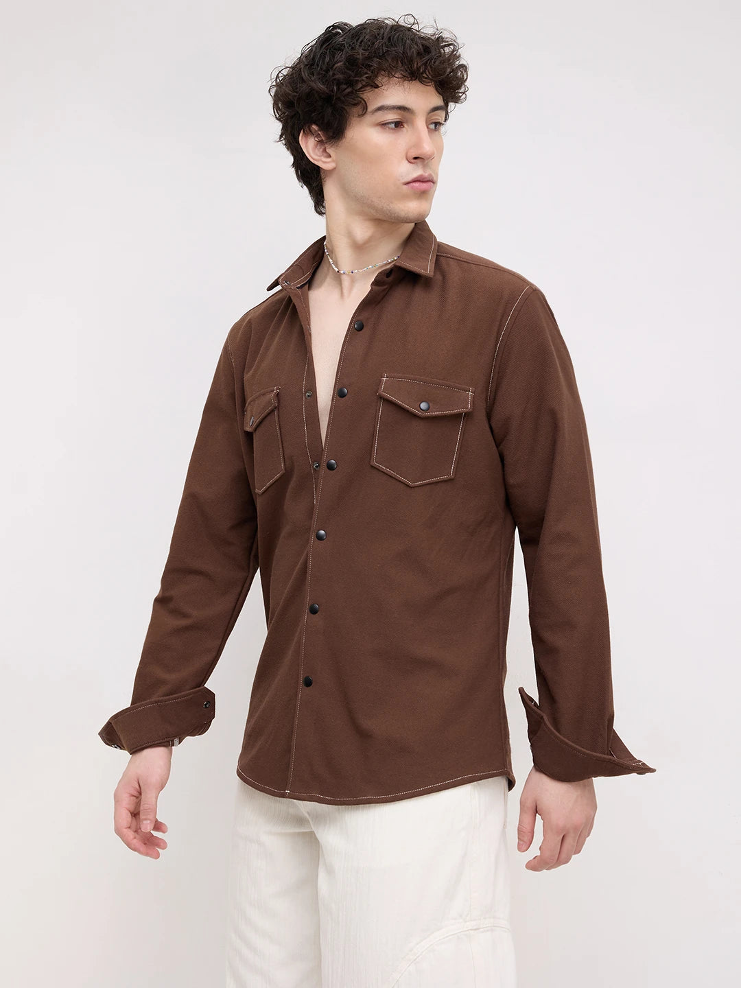 Hickory Brown Twin Pocket Knitted Overshirt