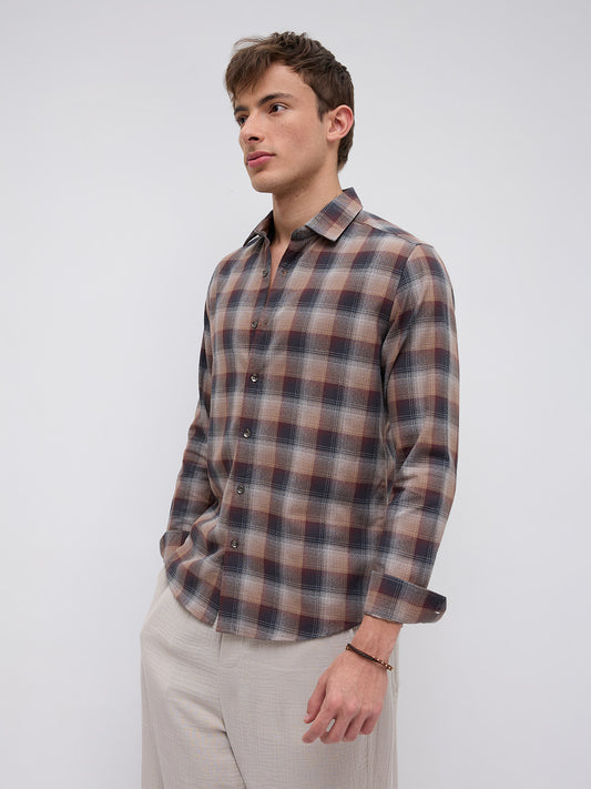 Elegant Smoked Brown Block Checks Everyday Shirt