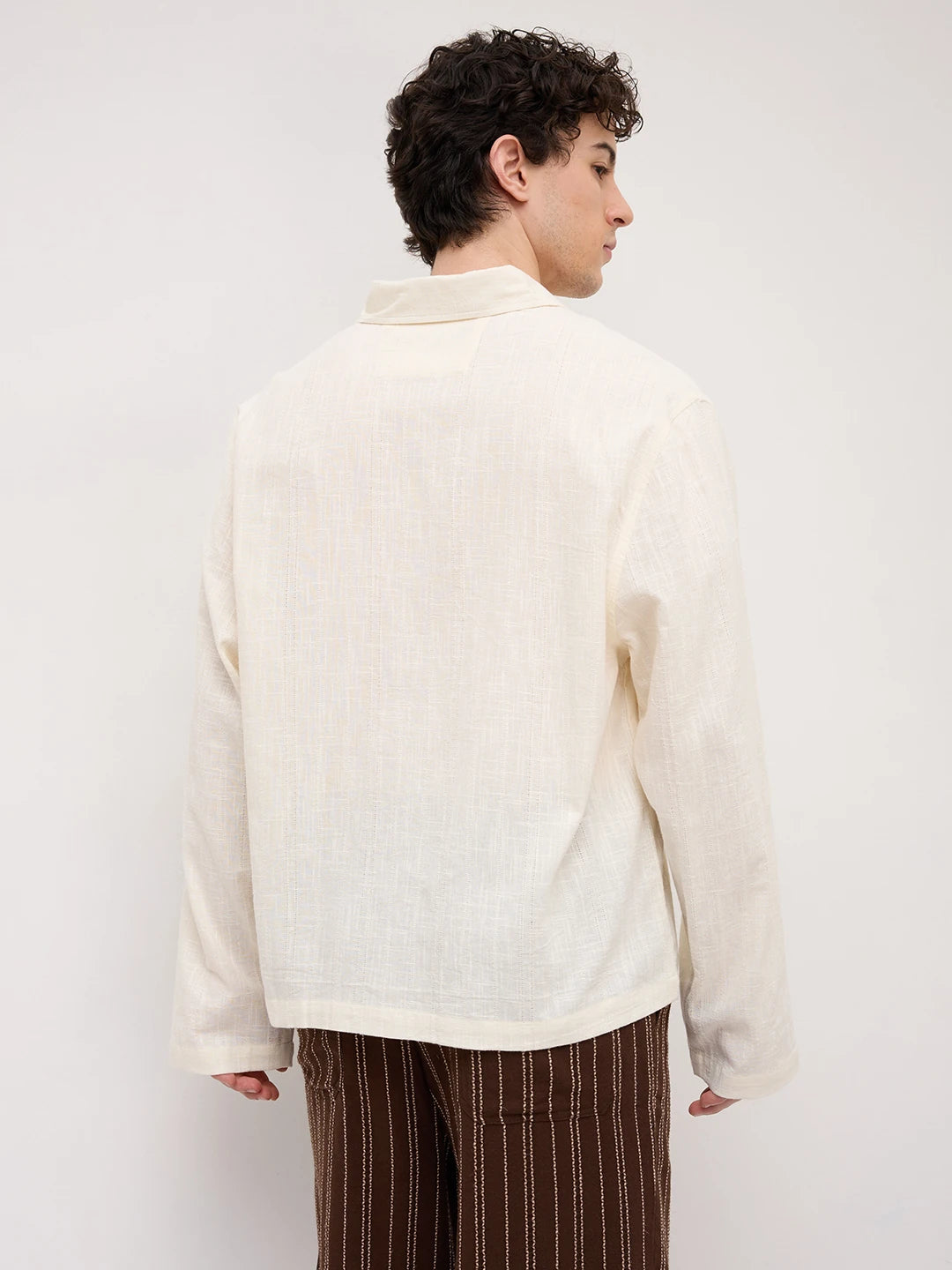 Ivory Sheer Striped Cuffless Oversized Shirt