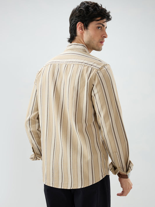 Retro Vibe Beige Stripes Shirt