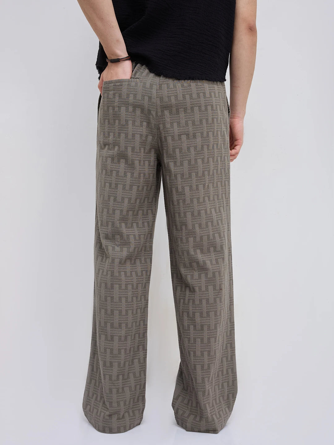 Elevated Grey  Architectural Weave Wide Leg Trousers