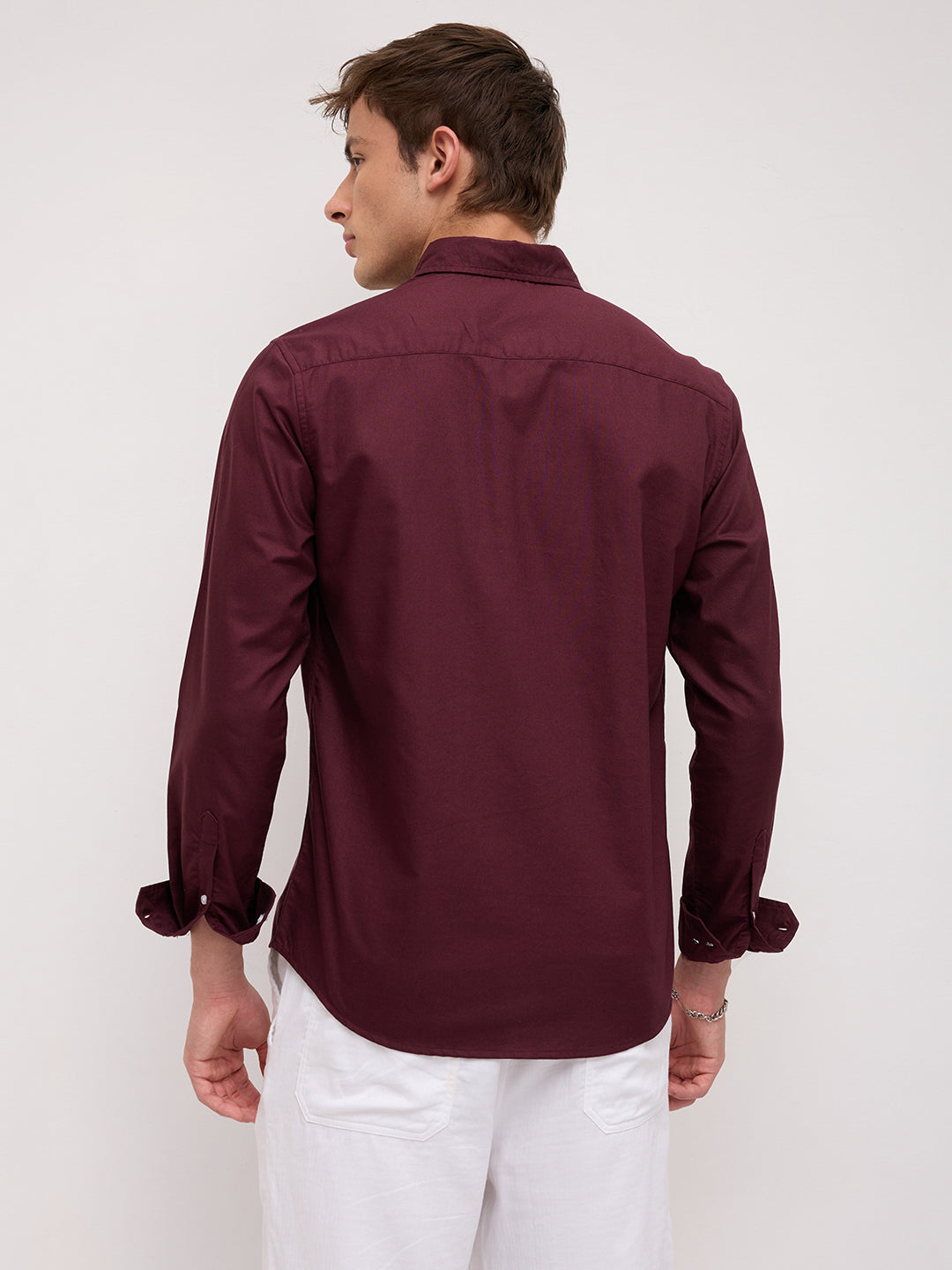 Elegant Wine Oxford Button-Down Collar Business Shirt