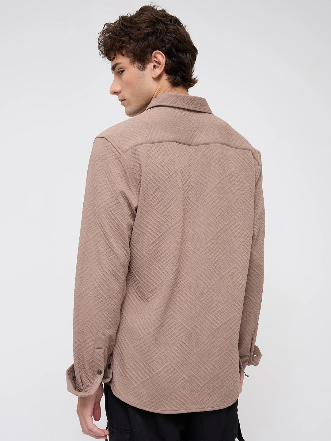 Bear Brown Maze Textured Knitted Shirt