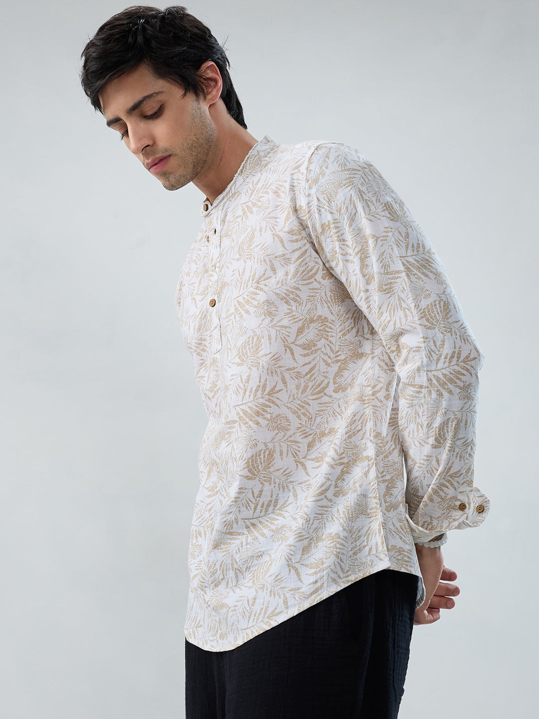 Classic Beige Leaf Printed Kurta