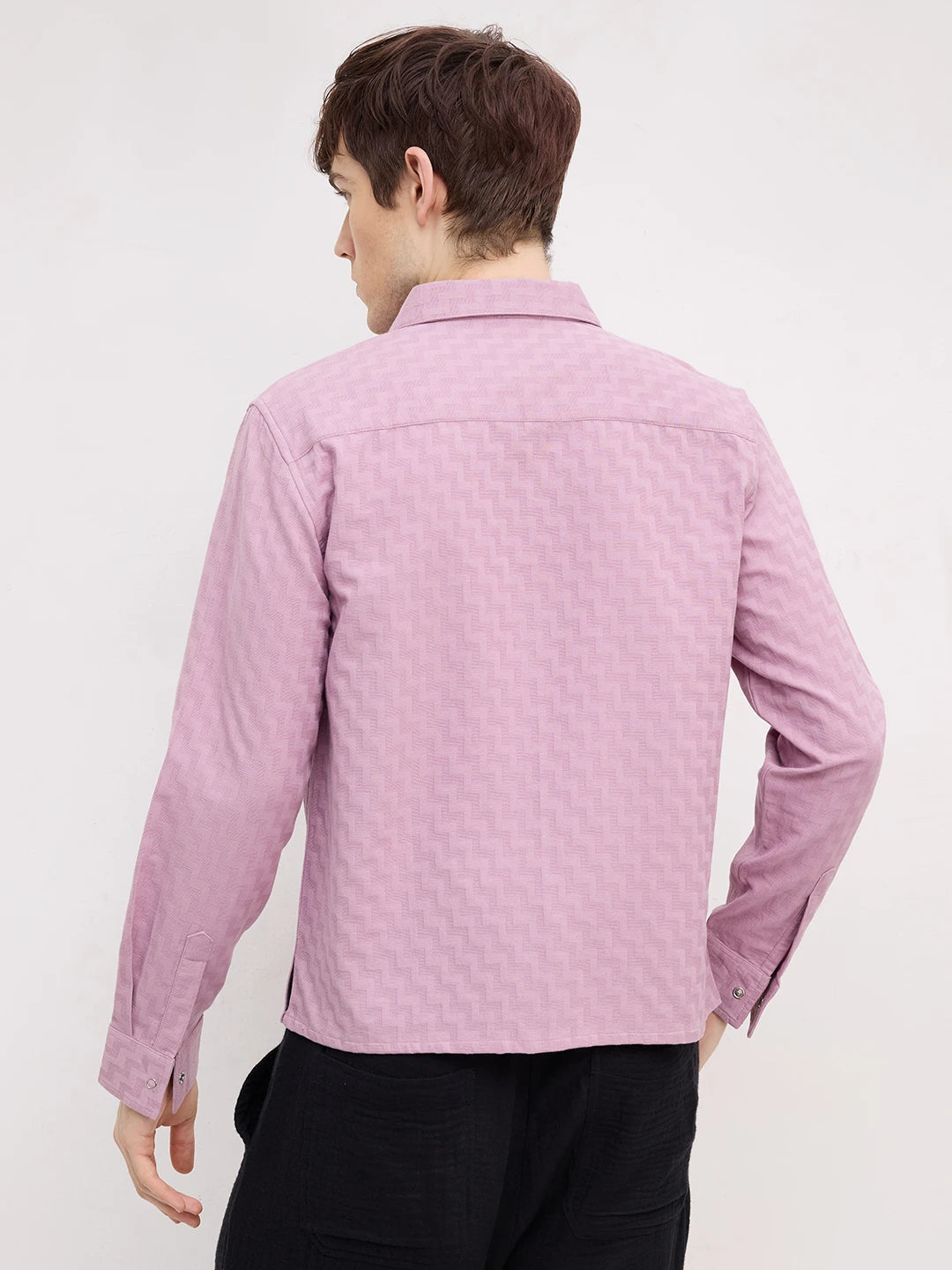 Luxe Mauve Pink Maze Textured Straight Hem Crop Shirt
