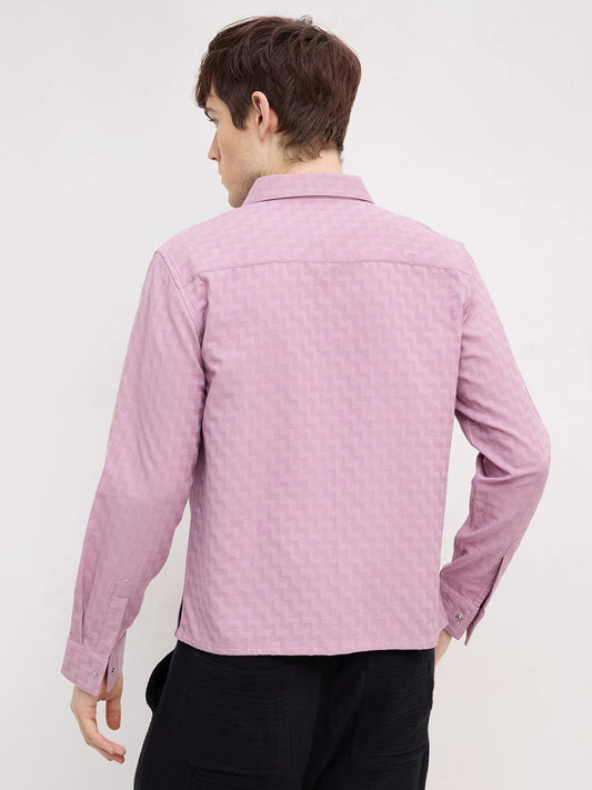 Luxe Mauve Pink Maze Textured Straight Hem Crop Shirt