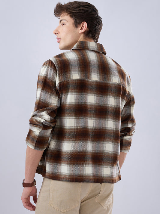 Brown & Beige Oversized Cropped Shacket