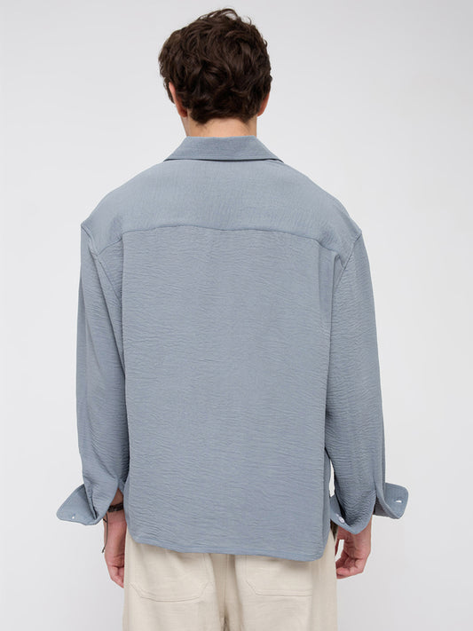 Plush Steel Grey Lightweight Crinkled Boxy Fit Crop Shirt