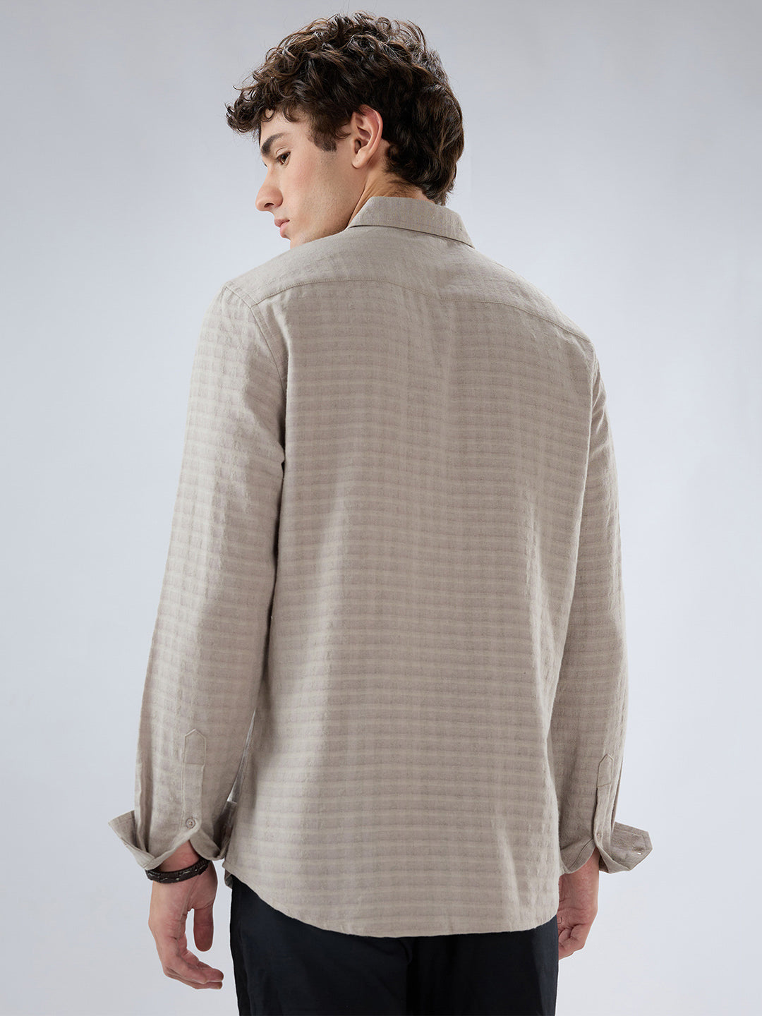 Grey Horizontal Striped Textured Shirt
