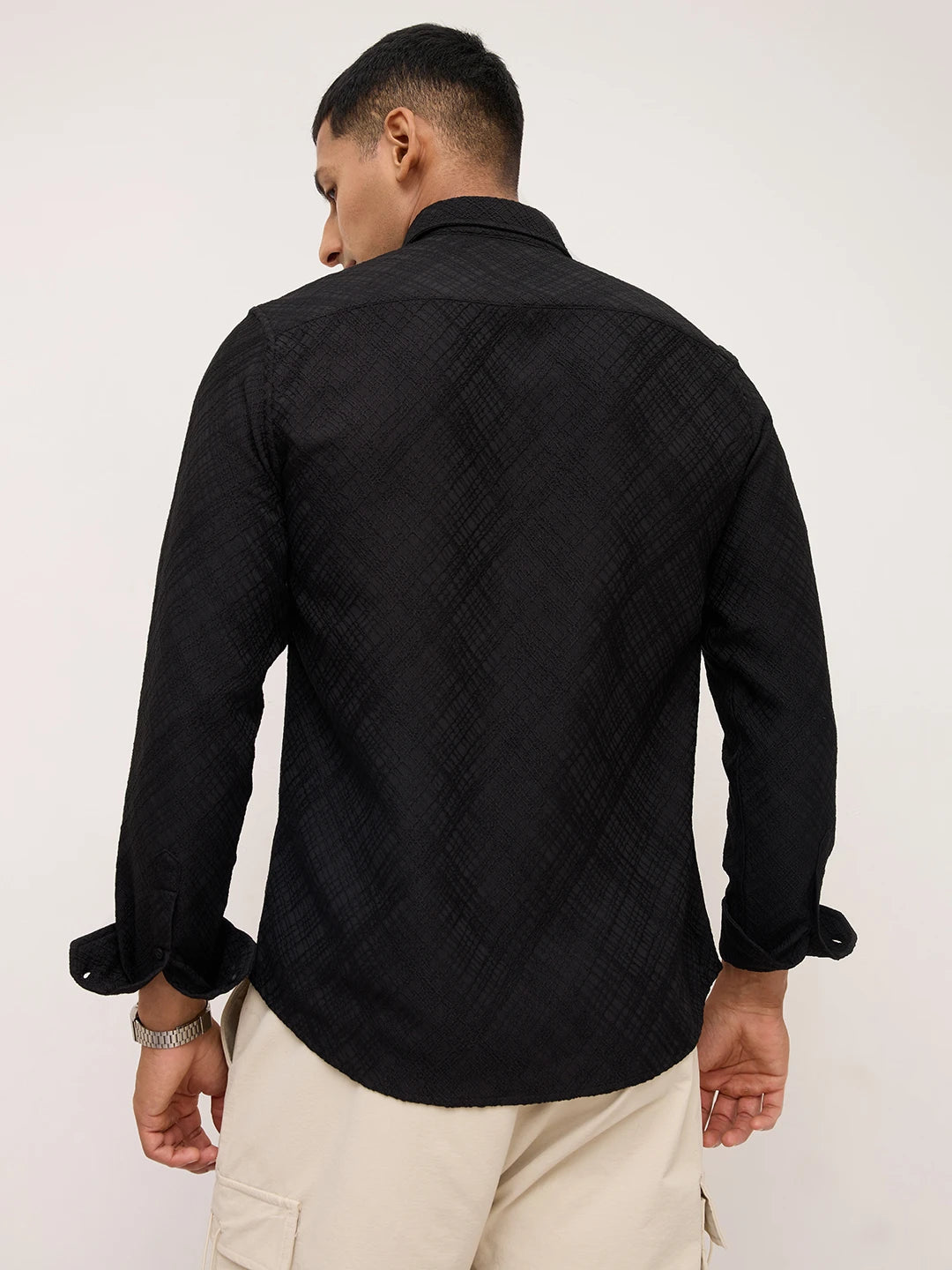 Black Diamond Lattice Weave Textured Shirt