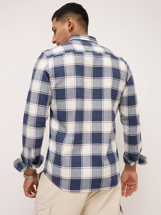 Navy & White Bold Frame Checks Shirt