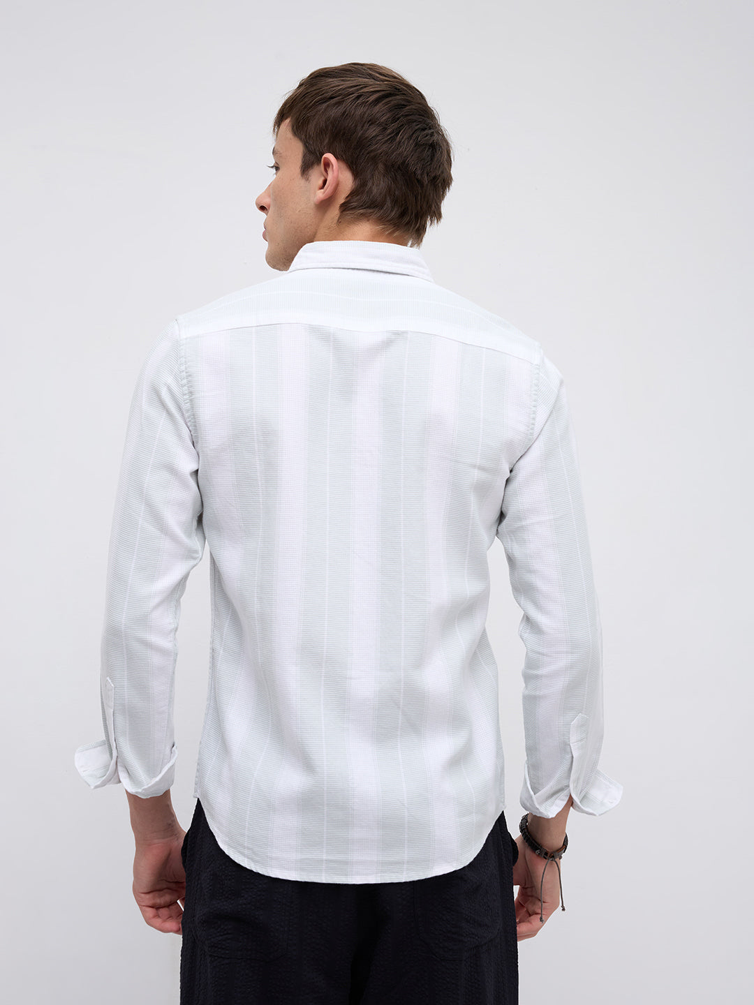 Sage Mist Textured Vertical Striped Resort Shirt