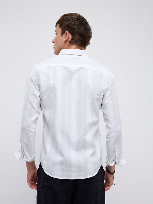 Sage Mist Textured Vertical Striped Resort Shirt
