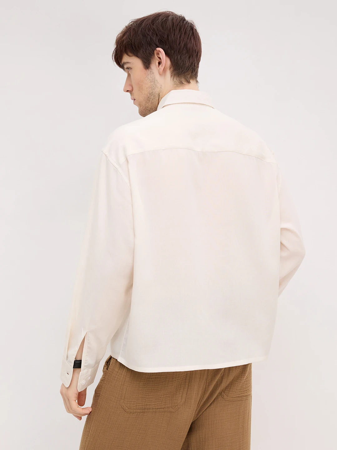Classic Bisque Beige Boxy Fit Crop Shirt