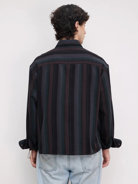 Luxe Coffee Brown Multi-Striped Boxy Fit Crop Shirt