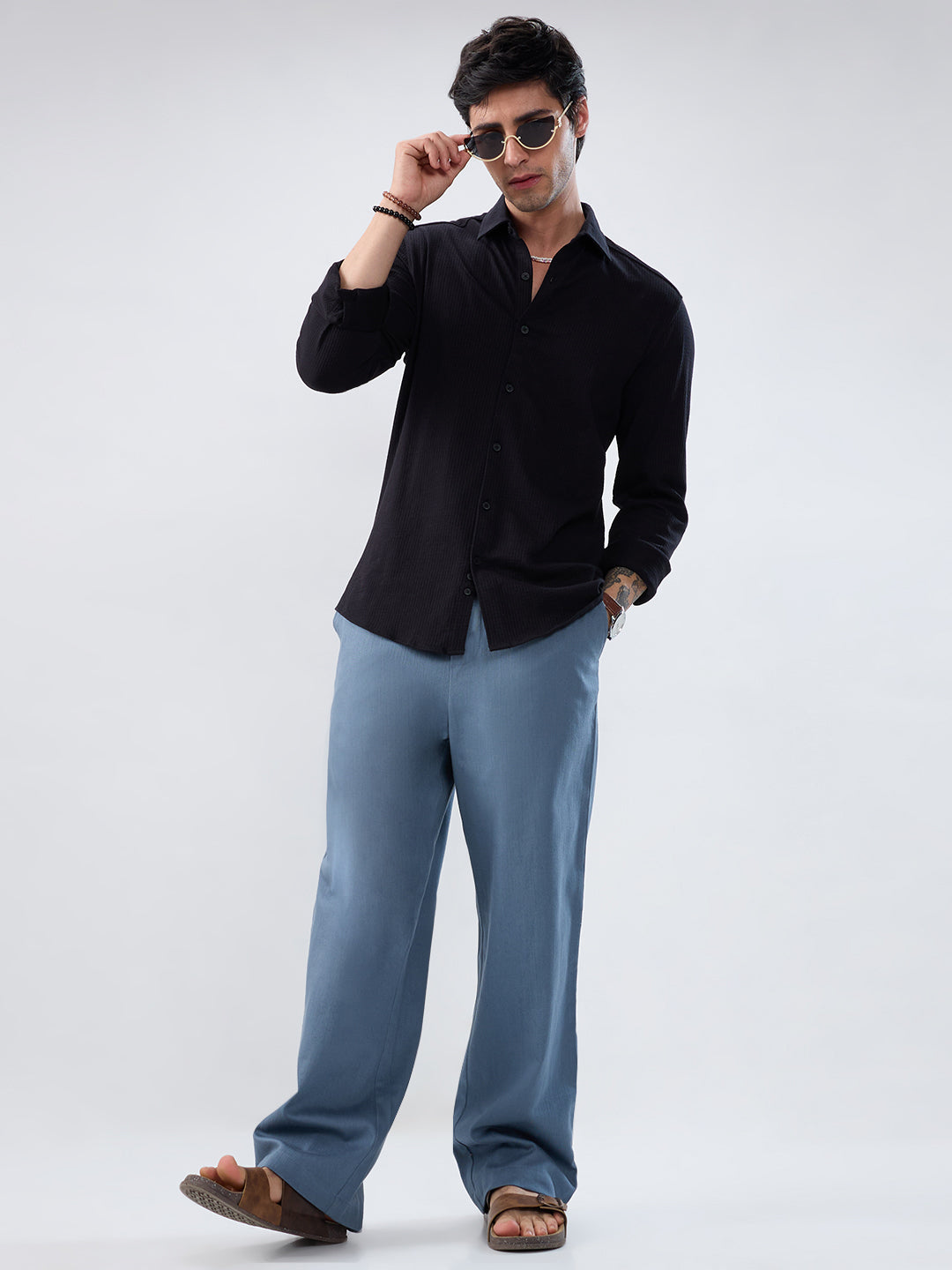 Classic Solid Slate Grey Straight-Fit Trousers