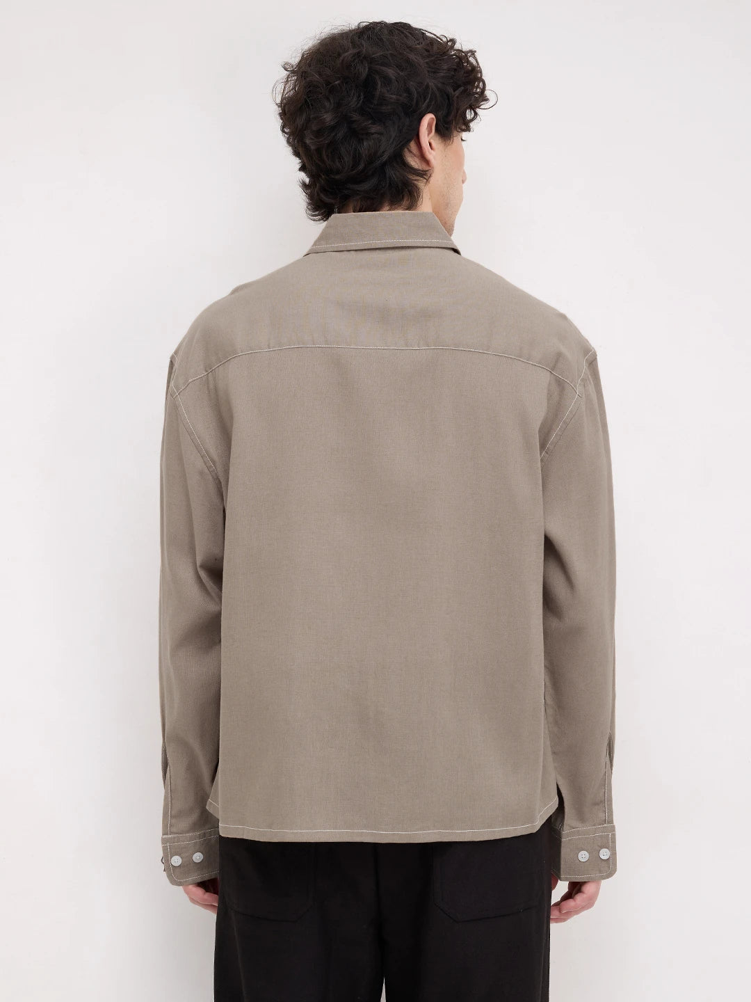 Luxe Soft Khaki Linen Blend Boxy Fit Crop Shirt