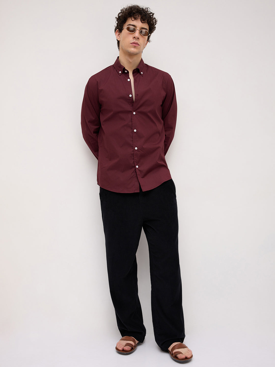 Maroon Button-Down Collar Business Shirt