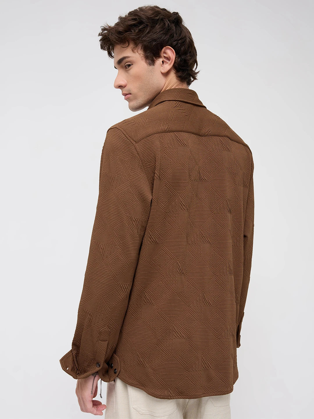 Refined Brown Maze Textured Knitted Shirt