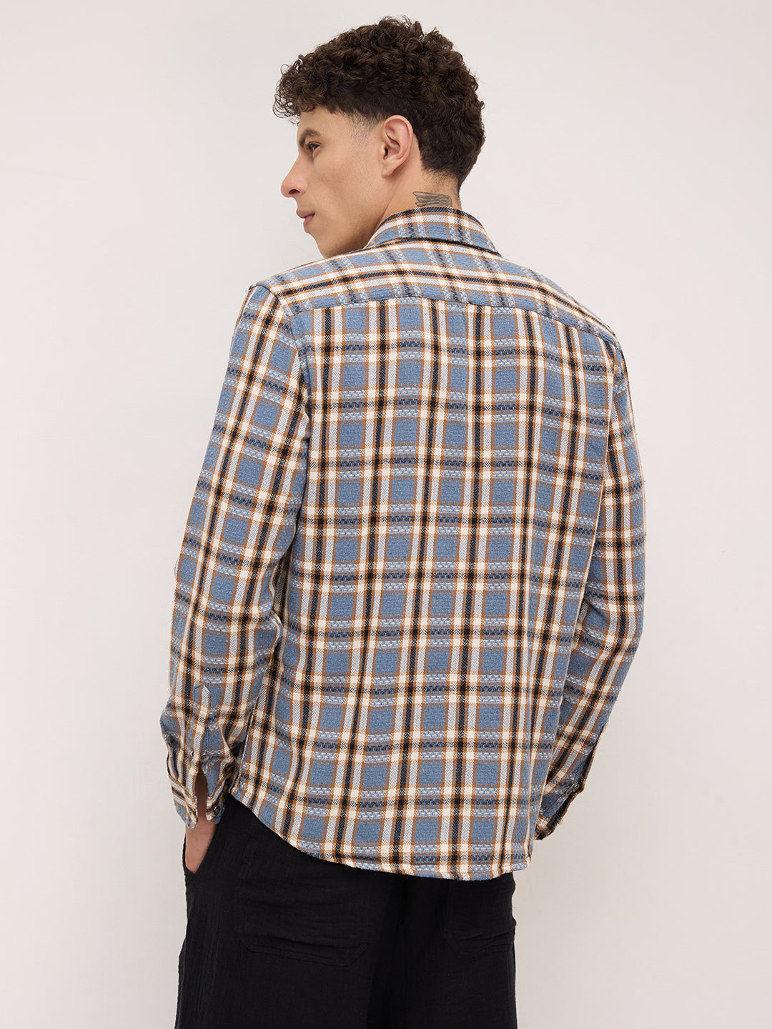 Ocean Blue Chevron Checkered Woven Shirt