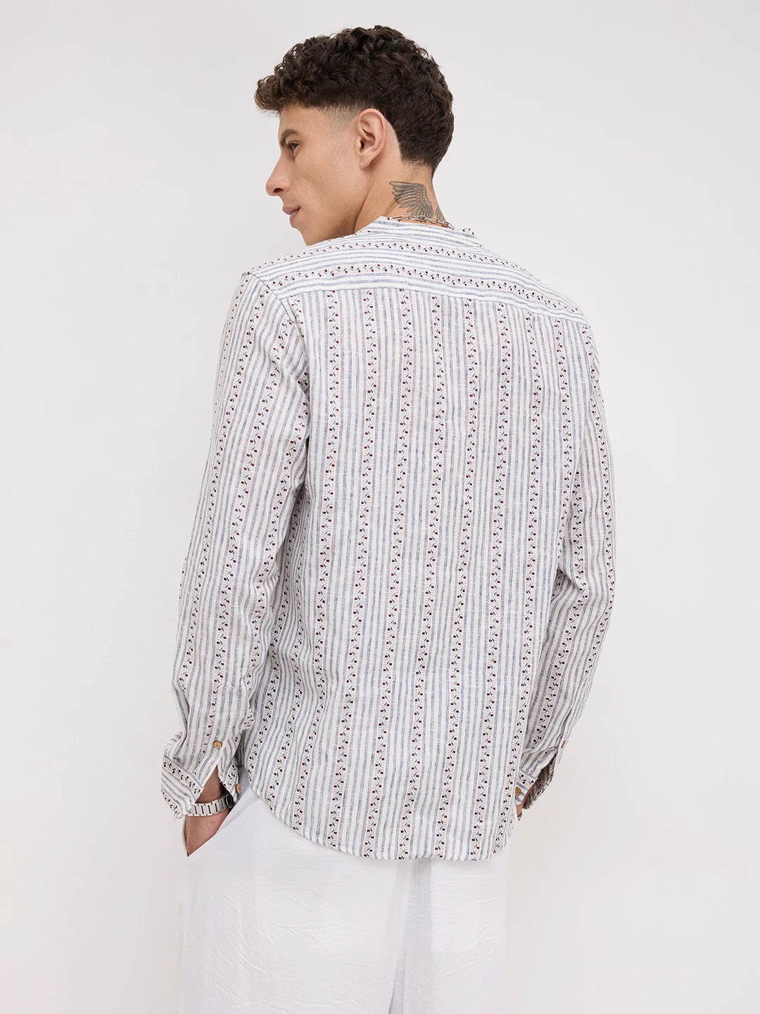 Coastal Mist Linen Blend Striped Kurta