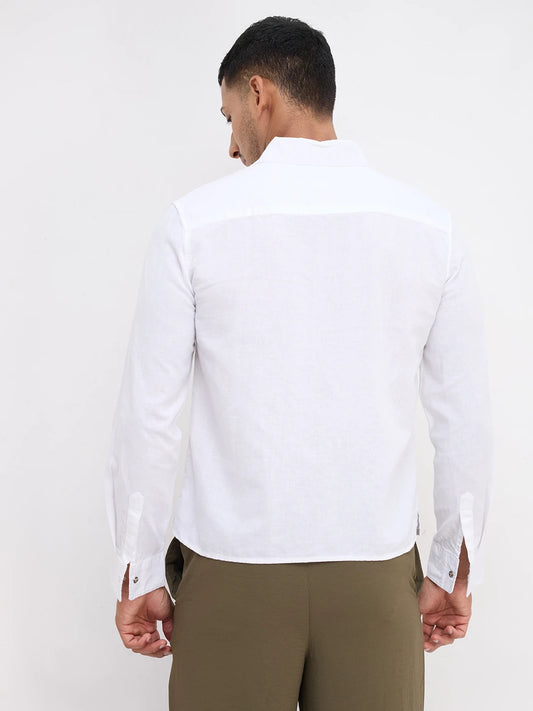 Solid Chalk White Straight Hem Crop Shirt