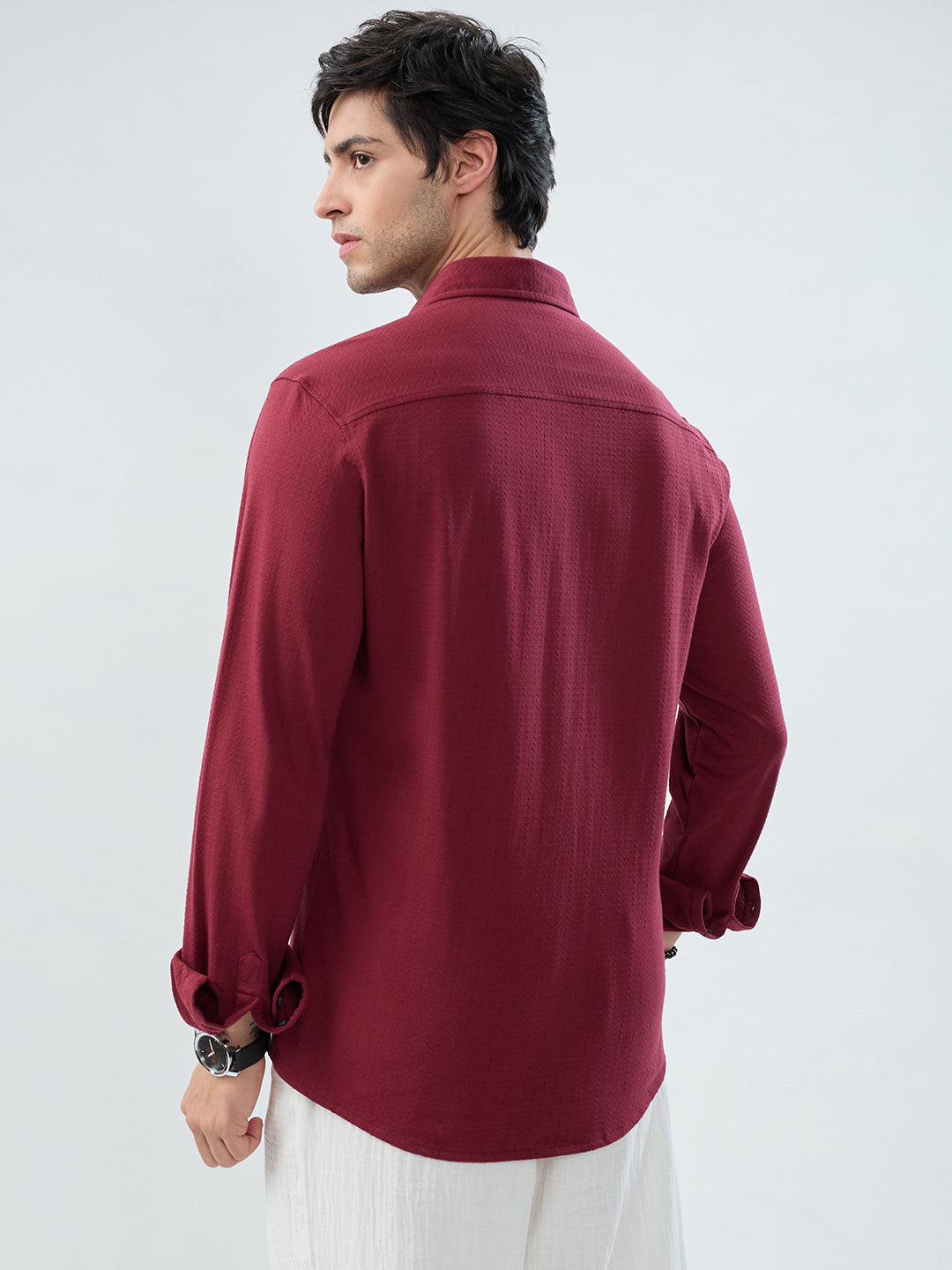 Berry Red Subtle Textured Knit Shirt