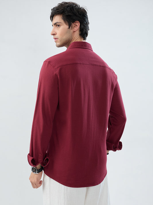 Berry Red Subtle Textured Knit Shirt