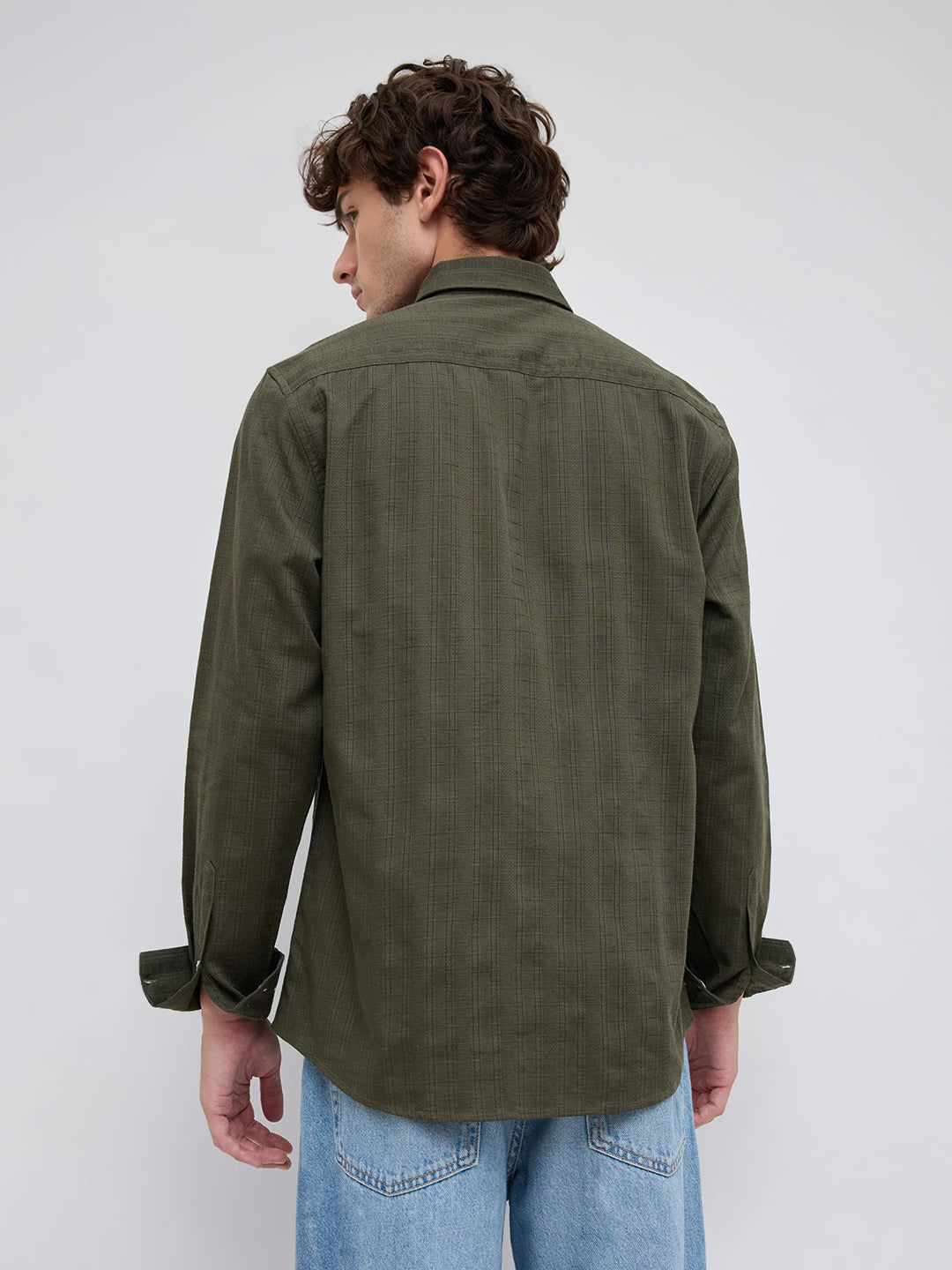 Deep Olive Elevated Grid Detail Checks Shirt