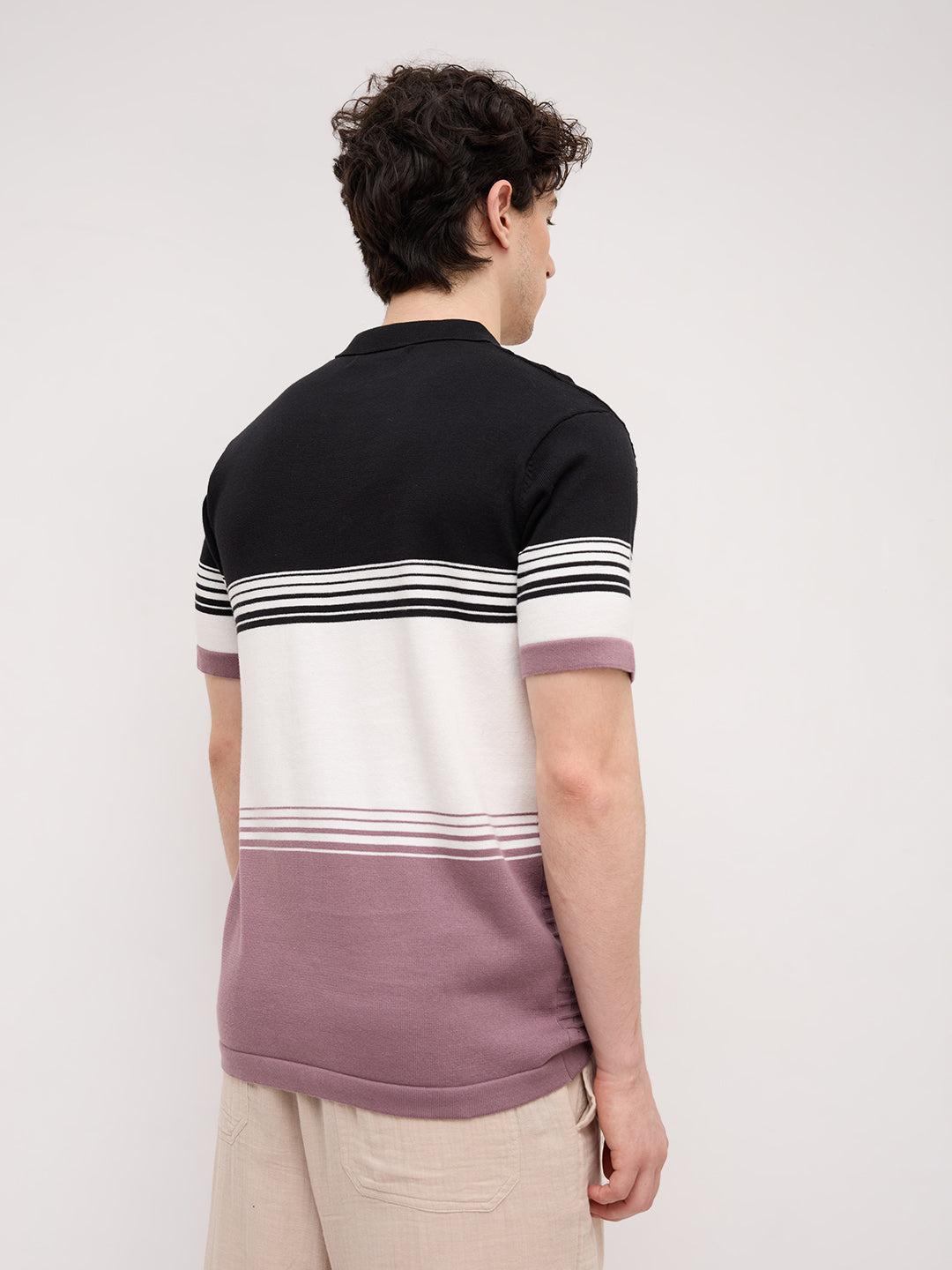 Twilight Horizon Panel Weave Zip Knit Polo T-Shirt