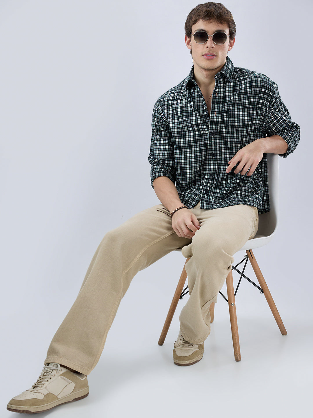 Multi Shepherd’s Check Boxy Fit Crop Flannel Shirt