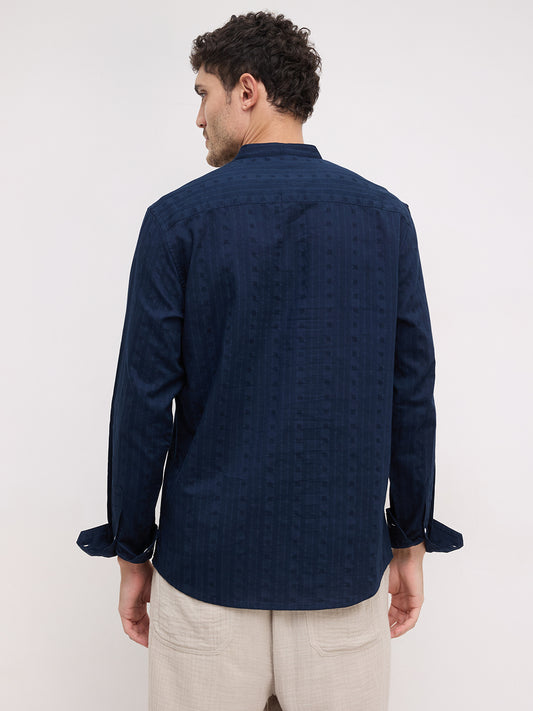 Artisan Navy Dobby Striped Kurta
