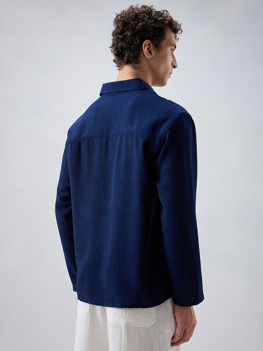 Midnight Navy Crepe Oversized Polo Shirt