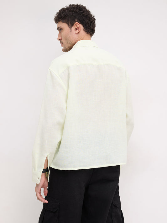Soft Willow Mist Sheer Weave Boxy Fit Crop Shirt