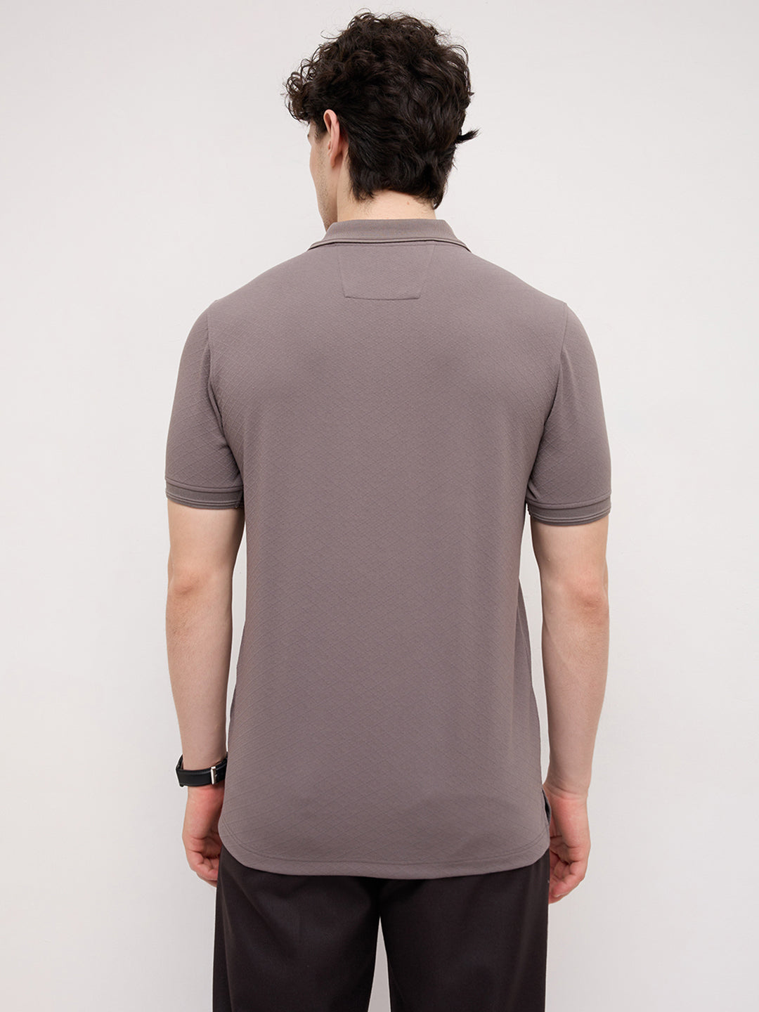 Grey Diamond Weave Polo Knit T-Shirt