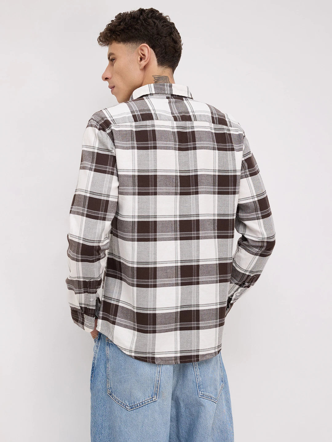 Classic White & Brown Tartan Checks Shirt