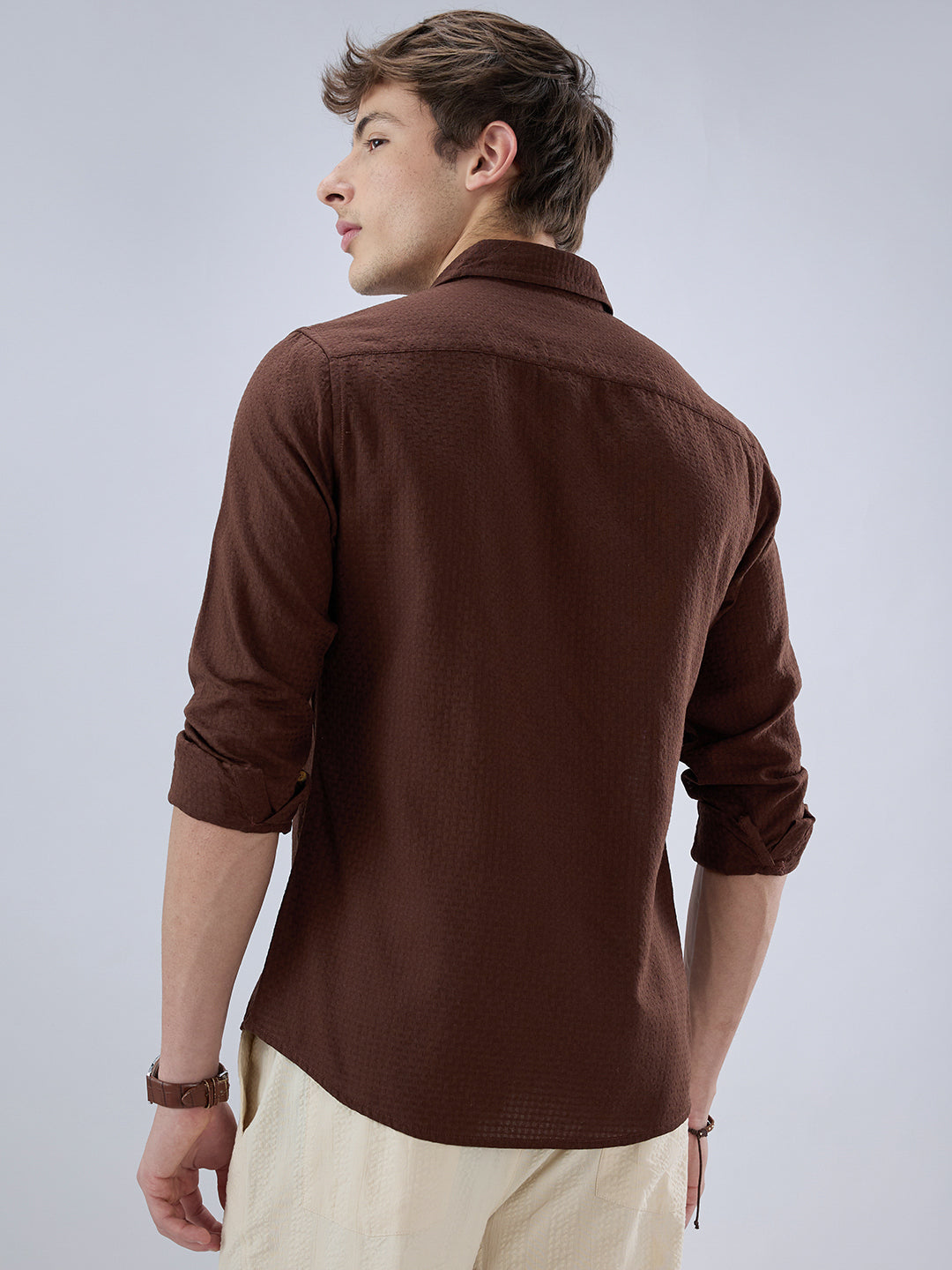 Chocolate Brown Textured Weave Shirt