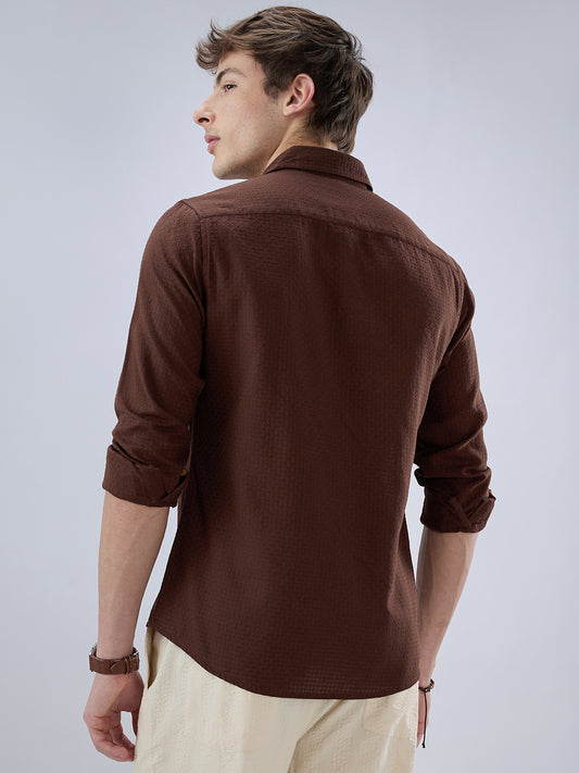 Chocolate Brown Textured Weave Shirt