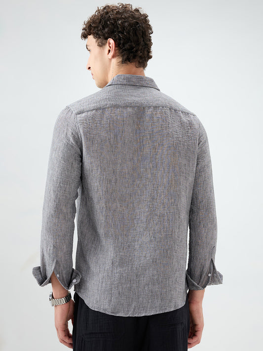 Charcoal Grey Dense-Weave Crinkled Shirt