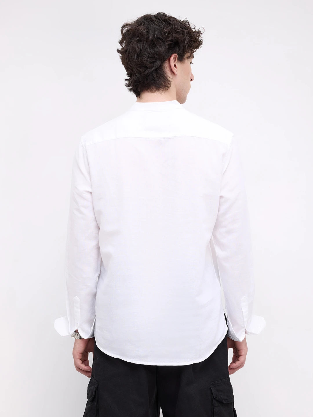 Pearl White Slub Textured Linen Blend Kurta