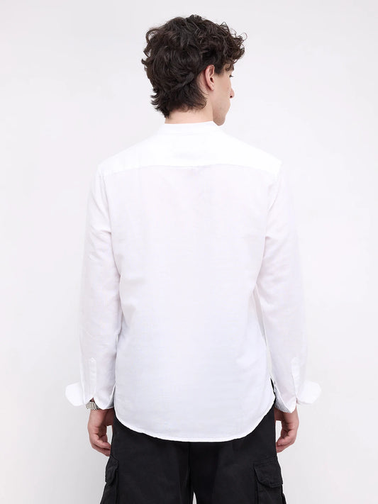 Pearl White Slub Textured Linen Blend Kurta