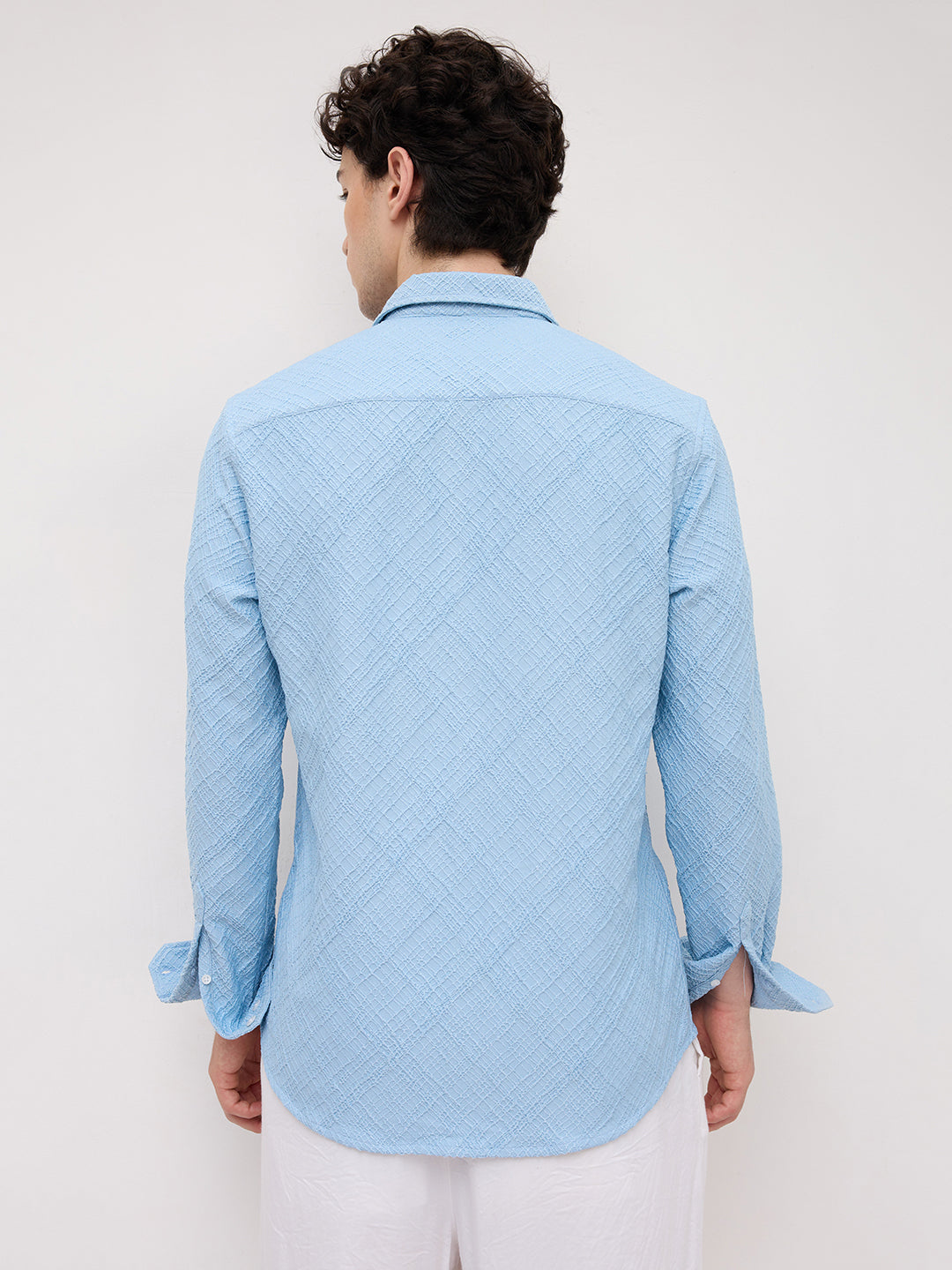 Blue Trellis Weave Textured Shirt