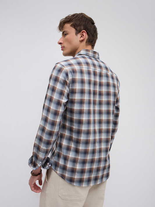 Grey & Brown Ombre Checks Classic Shirt