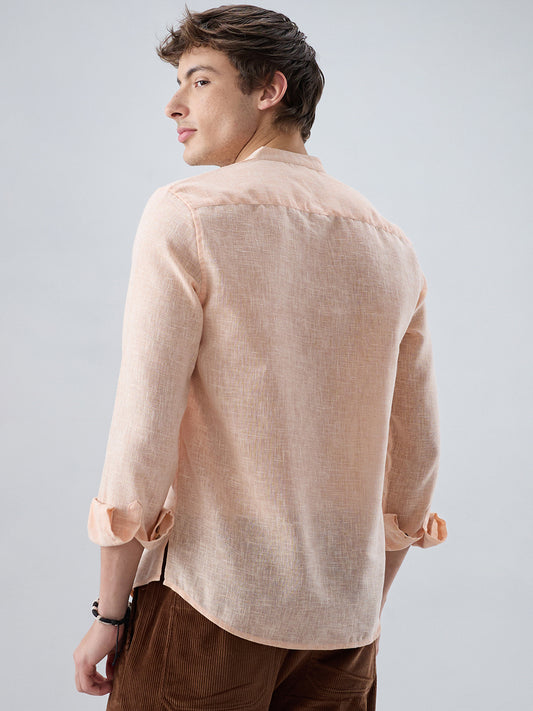 Creamy Peach Slub Textured Kurta