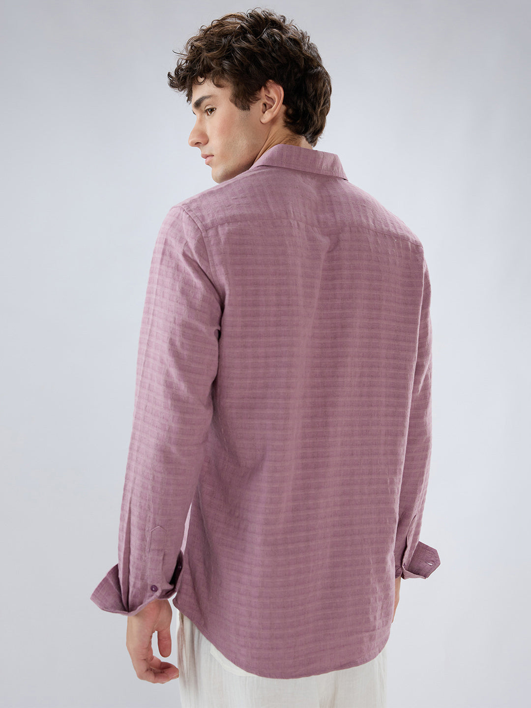 Dusty Rose Horizontal Textured Striped Shirt