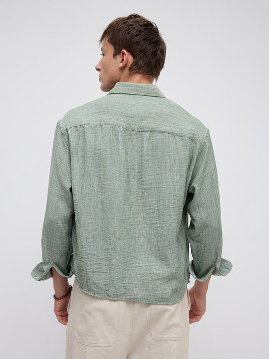 Mint Green Textured Boxy Fit Crop Shirt