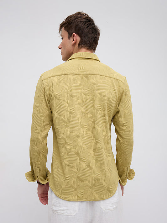 Sunlit Mustard Maze Textured Knitted Shirt